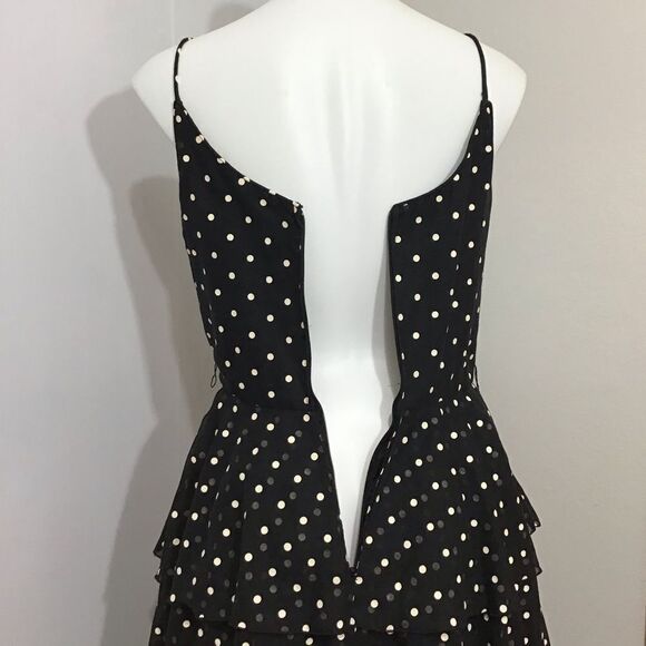 Vintage 70’s ILGWU Black Slip Dress Spaghetti Strap Midi Polka-Dot Size 9-10 - Picture 8 of 13